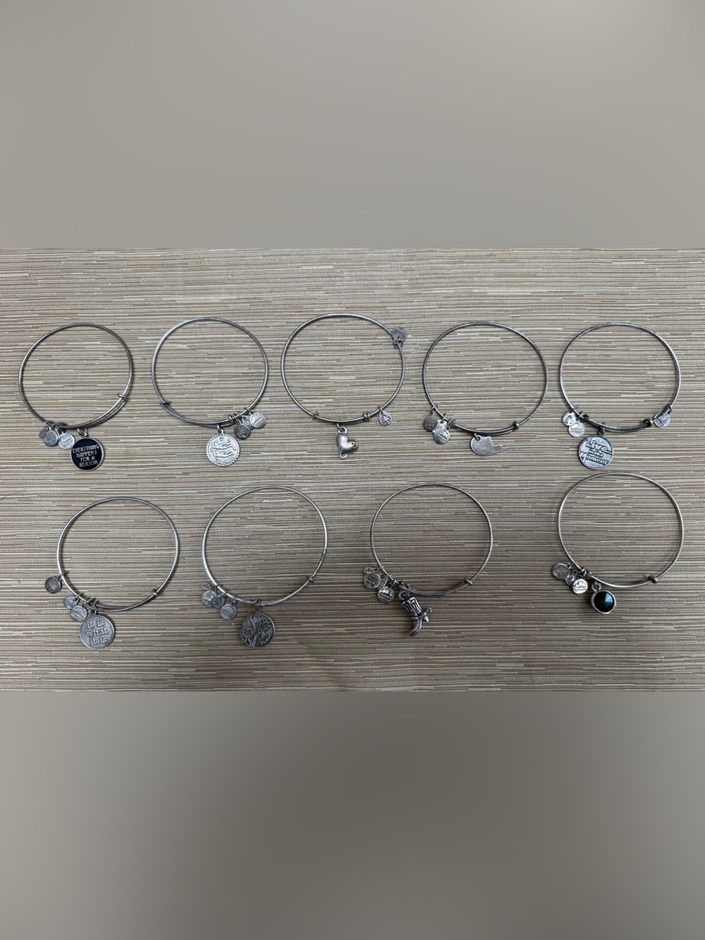 Alex & Ani bundle of 8 Silver Charm Bangle Bracelet, Multi Charm Women's Jewelry